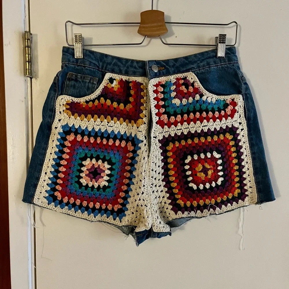 Farm Rio Crochet Denim Shorts